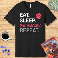 Sorcerer Class T-Shirt – 'Eat, Sleep, Metamagic, Repeat'-GoblinSmith