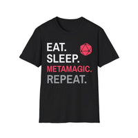 Sorcerer Class T-Shirt – 'Eat, Sleep, Metamagic, Repeat'-GoblinSmith