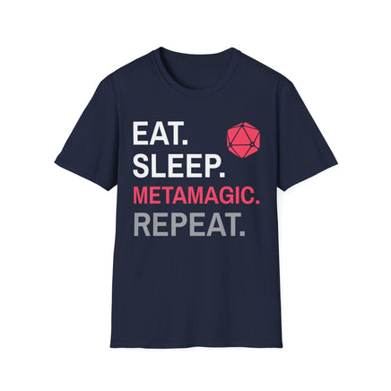 Sorcerer Class T-Shirt – 'Eat, Sleep, Metamagic, Repeat'-GoblinSmith