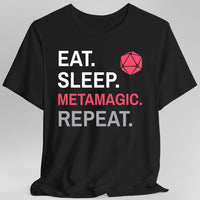 Sorcerer Class T-Shirt – 'Eat, Sleep, Metamagic, Repeat'-GoblinSmith