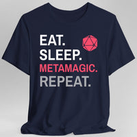 Sorcerer Class T-Shirt – 'Eat, Sleep, Metamagic, Repeat'-GoblinSmith
