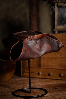 Leather Hat Tricorne Dark Brown