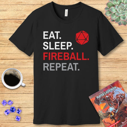 Wizard Class T-Shirt – 'Eat, Sleep, Fireball, Repeat'-GoblinSmith