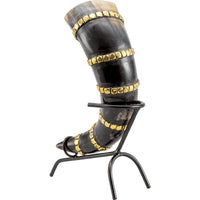 Brass Banded Drinking Horn With Stand-GoblinSmith