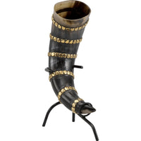 Brass Banded Drinking Horn With Stand-GoblinSmith
