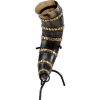 Brass Banded Drinking Horn With Stand-GoblinSmith