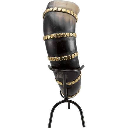 Brass Banded Drinking Horn With Stand-GoblinSmith
