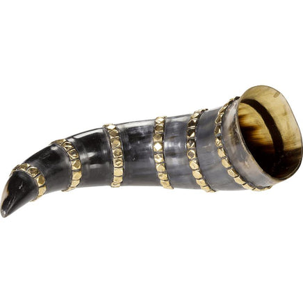 Brass Banded Drinking Horn With Stand-GoblinSmith