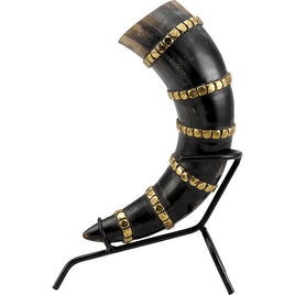 Brass Banded Drinking Horn With Stand-GoblinSmith