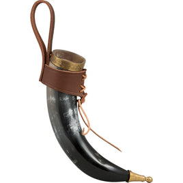 Brass Tipped Viking Drinking Horn With Leather Holder-GoblinSmith