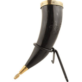 Carved Stallion Drinking Horn With Stand-GoblinSmith