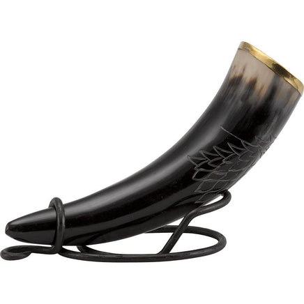 Carved Wolf Drinking Horn With Stand-GoblinSmith