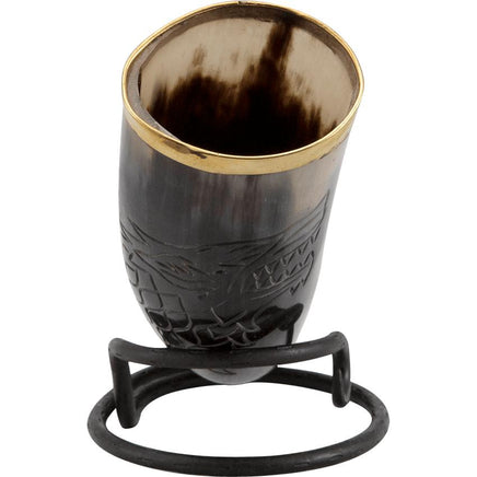 Carved Wolf Drinking Horn With Stand-GoblinSmith