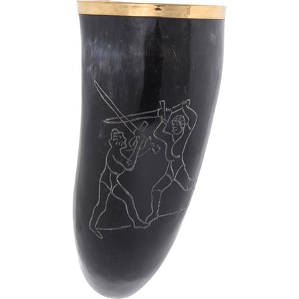 Engraved Sword Fight Drinking Horn-GoblinSmith
