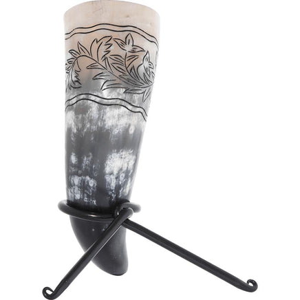 Floral Engraved Drinking Horn With Stand-GoblinSmith