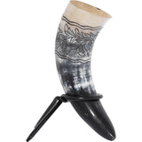 Floral Engraved Drinking Horn With Stand-GoblinSmith