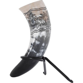 Floral Engraved Drinking Horn With Stand-GoblinSmith