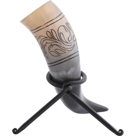 Floral Etched Drinking Horn With Stand-GoblinSmith