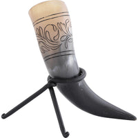 Floral Etched Drinking Horn With Stand-GoblinSmith