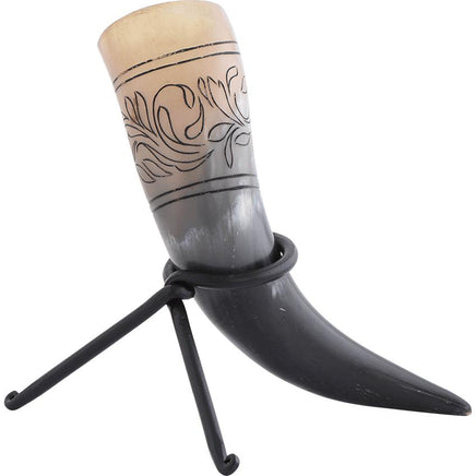 Floral Etched Drinking Horn With Stand-GoblinSmith
