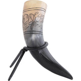 Floral Etched Drinking Horn With Stand-GoblinSmith