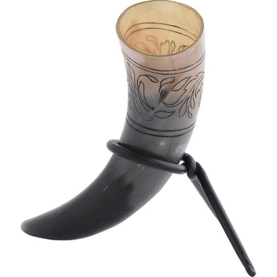 Floral Etched Drinking Horn With Stand-GoblinSmith