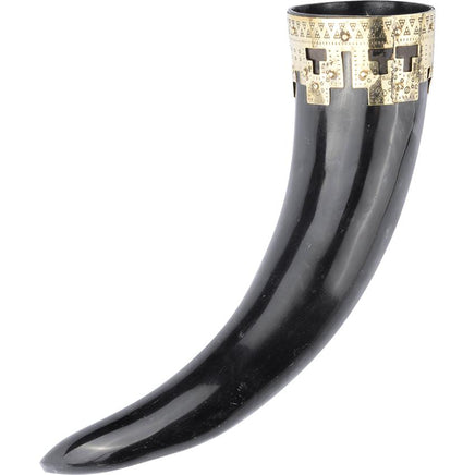 Ornate Brass Rim Drinking Horn-GoblinSmith