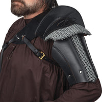 Single Leather Pauldron with Chainmail – Black-GoblinSmith