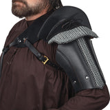 Single Leather Pauldron with Chainmail – Black-GoblinSmith