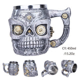 Silver Steampunk Skull Resin and Stainless Steel Insulated Mug-GoblinSmith