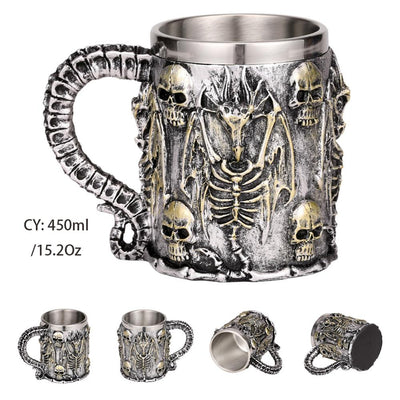 Skulls and Dragon Skeleton Insulated Resin and Stainless Steel Mug-GoblinSmith