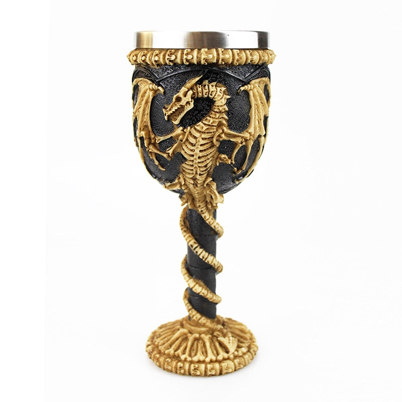 Gothic Wine Goblet With 3D Skeleton Dragon Retro Stainless Steel & Resin Wine Glass-GoblinSmith