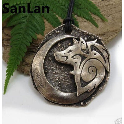 Tribal Wolf Necklace Crescent Moon Pendant-GoblinSmith