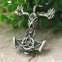 Viking Skull Mjolnir Pendant With Goat Head-GoblinSmith